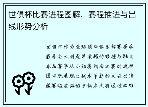 世俱杯比赛进程图解，赛程推进与出线形势分析